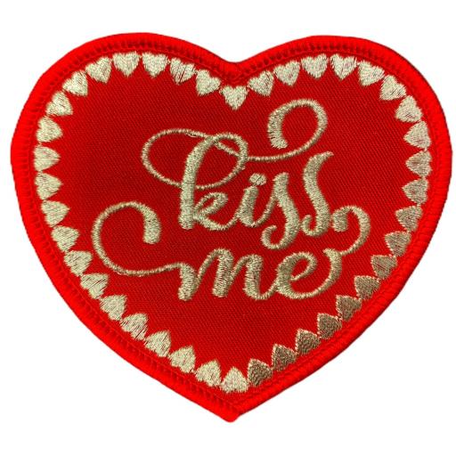 9cm Heart Shaped Patch. Kiss Me. Hook Backed